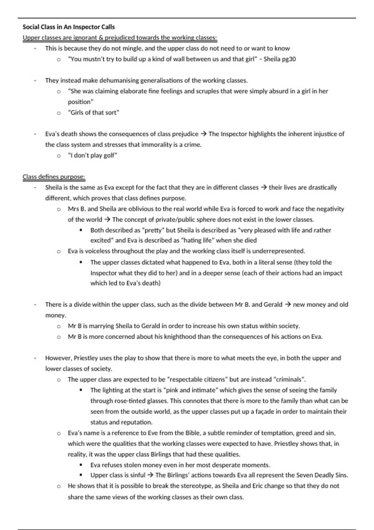 Social Class in An Inspector Calls Grade 9 Analysis English Stuvia UK