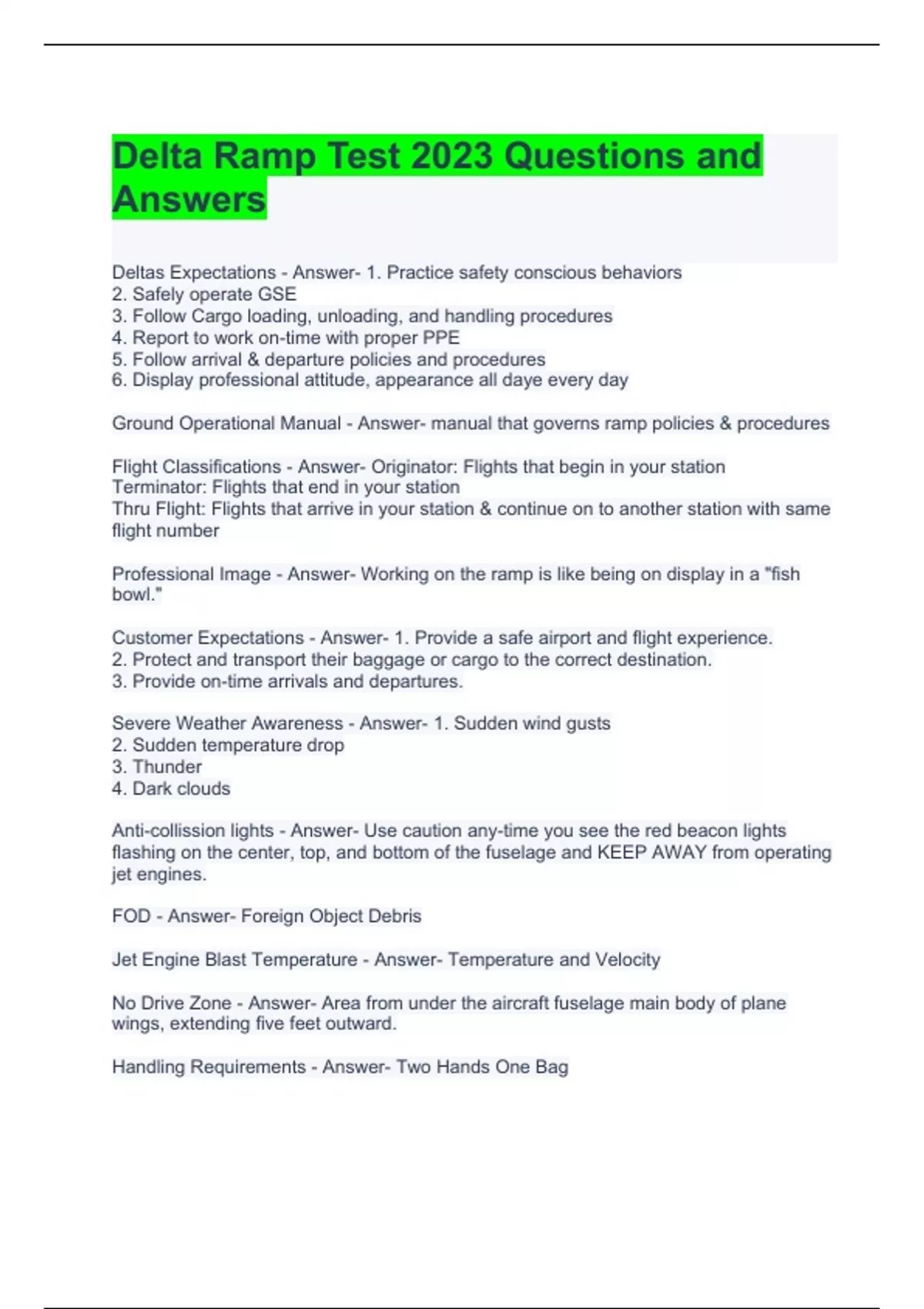 Delta Ramp Test 2023 Questions And Answers Ramp Stuvia US