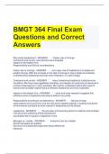 BMGT 364 Final Exam Questions and Correct Answers
