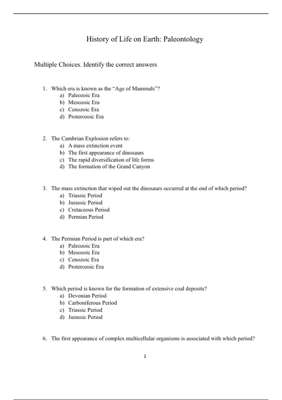 History of Life on Earth Paleontology_Practice Test General Biology Stuvia US