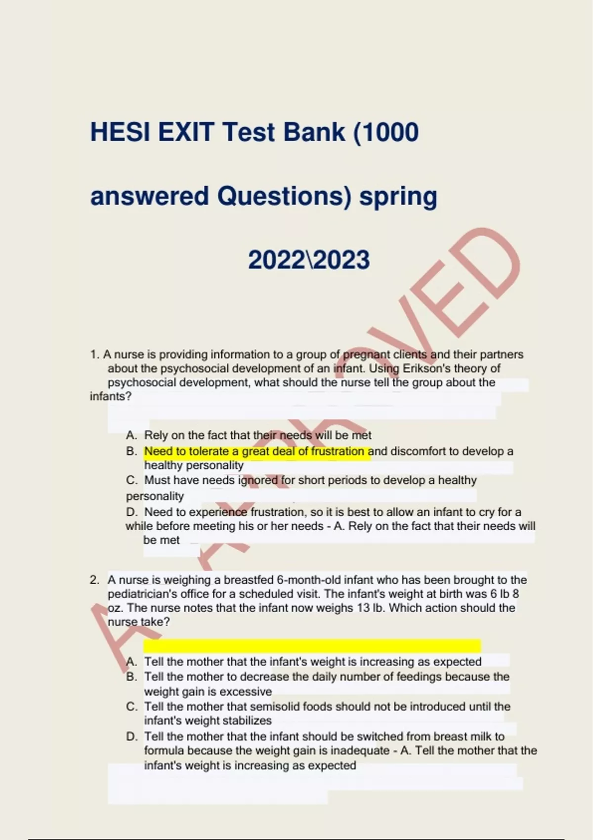 2023 HESI EXIT Test Bank 1000 QUESTIONS and ANSWERS - Hesi exit - Stuvia US