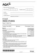 AQA A level Media Studies Paper 2 Media Two - Question Paper 2023