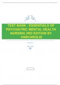 TEST BANK: ESSENTIALS OF PSYCHIATRIC MENTAL HEALTH NURSING (3RD EDITION BY VARCAROLIS)