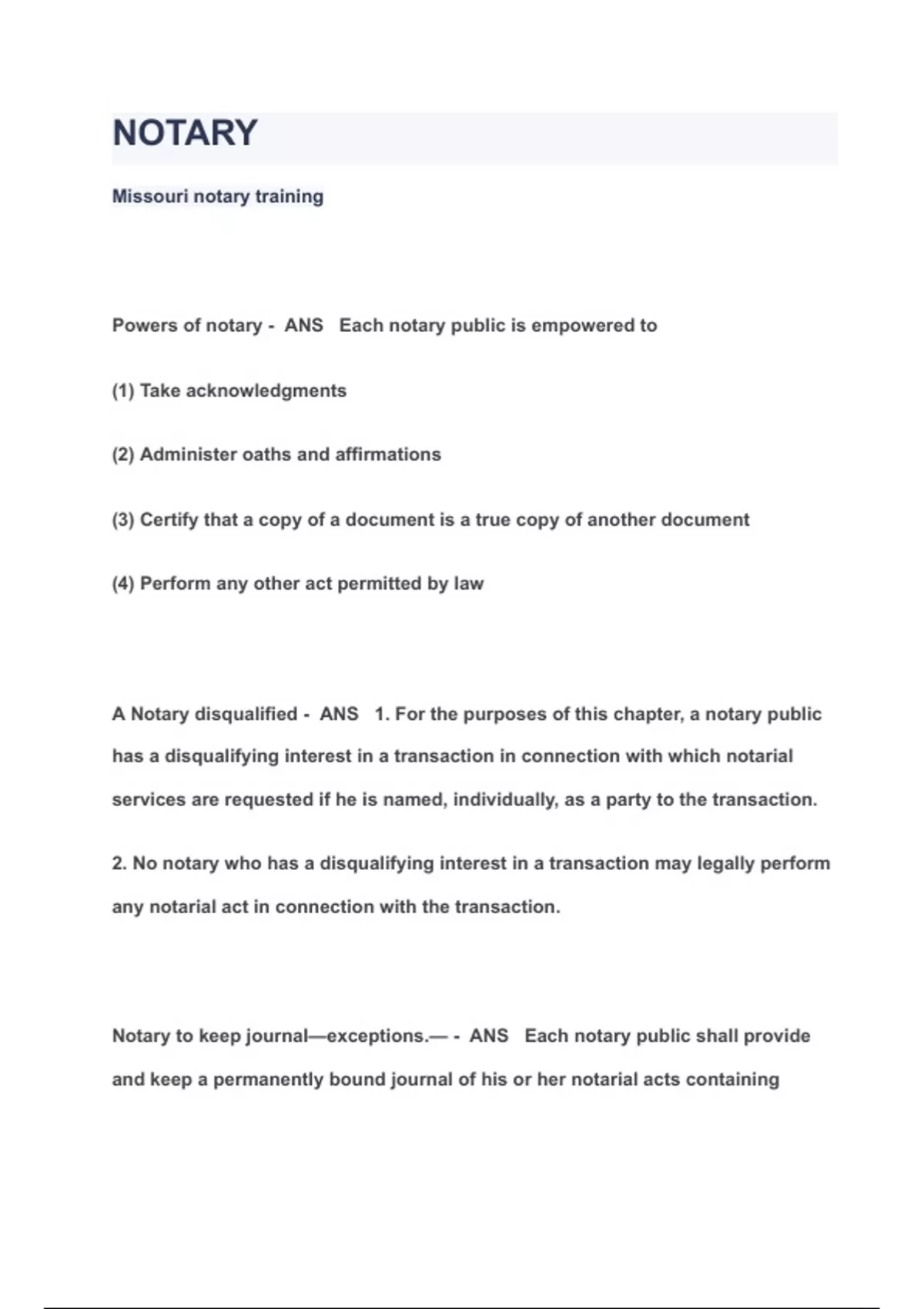 NOTARY Missouri notary training QUESTIONS & ANSWERS 2023 ( A+ GRADED
