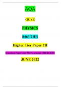 Bundle for AQA GCSE PHYSICS 8463&sol;1H Higher Tier Paper 1 Question Paper and Mark scheme &lbrace;MERGED&rcub; JUNE 2022 and AQA GCSE PHYSICS 8463&sol;2HR Higher Tier Paper 2H Question Paper and Mark scheme &lbrace;MERGED&rcub; JUNE 2022