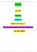 AQA GCSE PHYSICS 8463&sol;1H  Higher Tier&Tab;Paper 1 Question Paper and Mark scheme &lbrace;MERGED&rcub; JUNE 2022