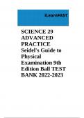 Seidel's Guide toPhysicalExamination 9thEdition Ball TESTBANK 2022-2023.