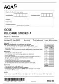 AQA GCSE Religious Studies A Paper 1: Hinduism - Question Paper 2023