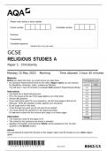 AQA GCSE Religious Studies A  Paper 1: Christianity - Question Paper 2023