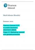 Pearson Edexcel GCE A LevelIn Business  2022/2023(9BS0) PAPER 01 MARKETING ,PEOIPLE AND GLOBAL BUSINESSES  2023