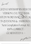  LEADERSHIP BRAND NEW AUTHENTIC REAL RN HESI EXIT VERSION 1 (V1) TEST BANK STUDY WORD DOCUMENT (ALL 55 QUESTIONS &  ANSWER(S)): Next Generation Format ALL 100% CORRECT – GUARANTEED A++ 
