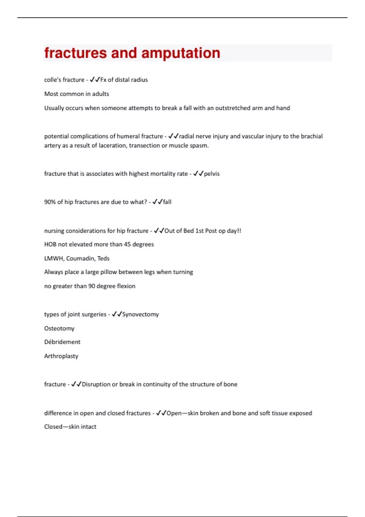 fractures and amputation Questions and Answers(A+ Solution guide