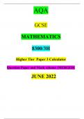 AQA GCSE MATHEMATICS 8300&sol;3H Higher Tier&Tab;Paper 3 Calculator Question Paper and Mark scheme &lbrace;MERGED&rcub; JUNE 2022