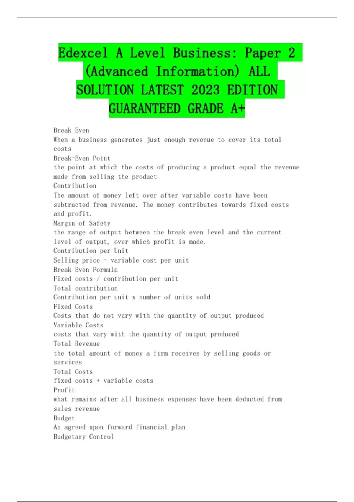 Edexcel A Level Business Paper 2 (Advanced Information) ALL SOLUTION