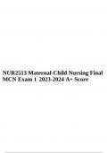 NUR2513 Maternal-Child Nursing Final MCN Exam 1 2023-2024 A+ Score, NUR2513 Final Exam 1 2023-2024 Maternal-Child Nursing A+ Score & NUR 2513 MATERNAL CHILD NURSING EXAM 1 TEST BANK LATEST 2022-2023 WITH 300+ QUESTIONS AND ANSWERS | A+ GRADE (RASMUSSEN CO