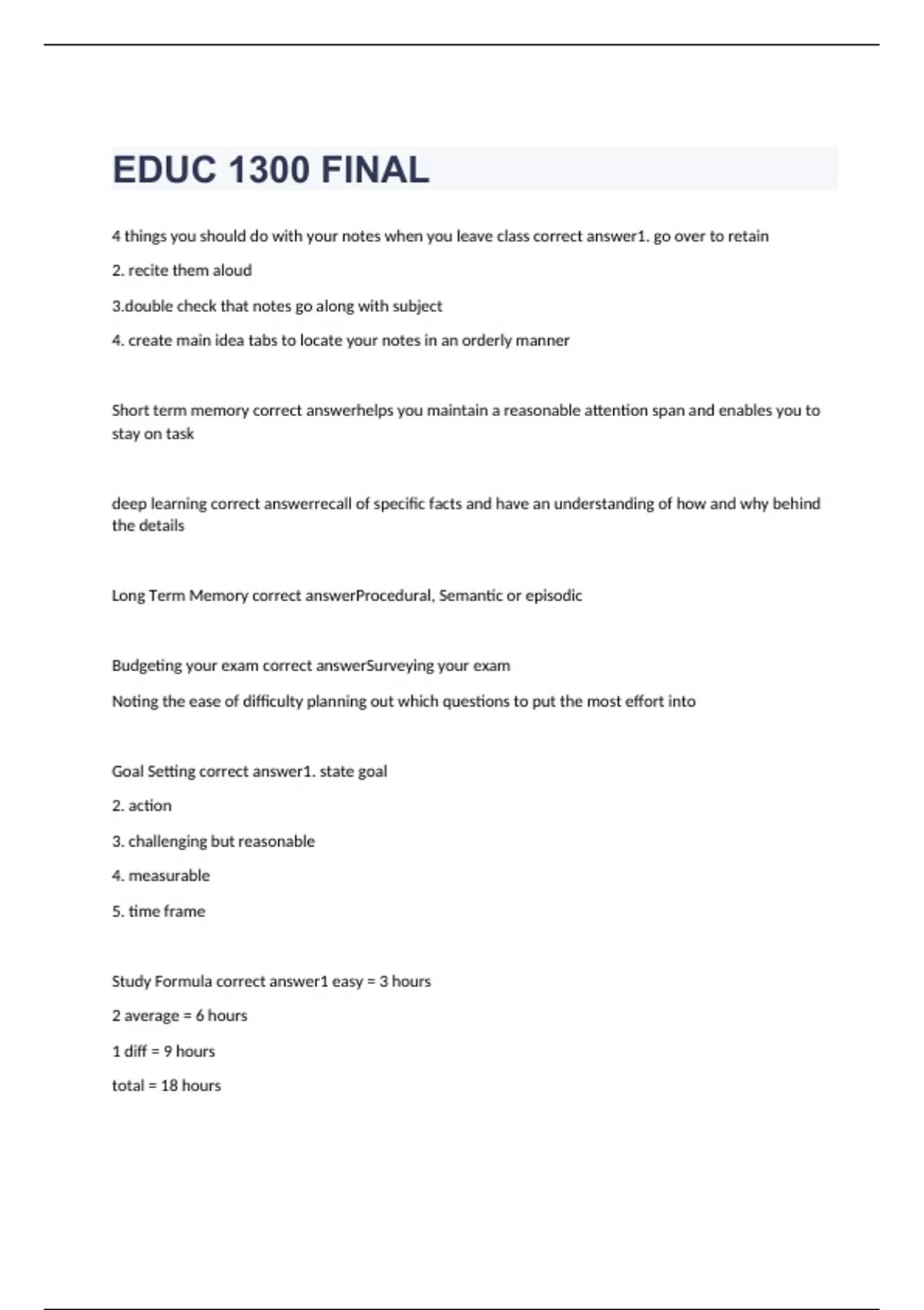 EDUC 1300 FINAL EXAM 2023 WITH 100% CORRECT ANSWERS - EDUC 1300 - Stuvia US
