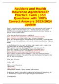 Accident and Health Insurance Agent&sol;Broker Practice Exam &vert; 159 Questions with 100&percnt; Correct Answers 2023&sol;2024 update