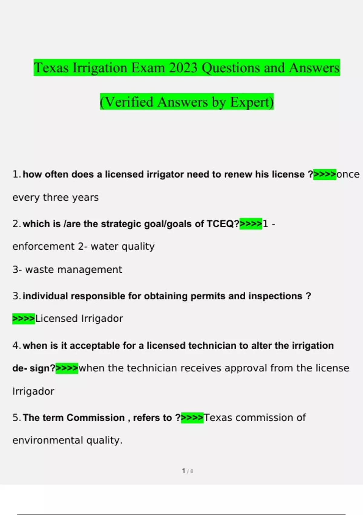Texas Irrigation Exam 2023 questions and answers} (2022/2023) (verified answers) Texas