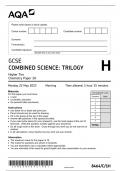 AQA GCSE MAY 2023 COMBINED SCIENCE TRILOGY CHEMISTRY  HIGHER  TIER 8464 PAPER 1 ACTUAL PAPER