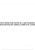 TEST BANK FOR CRITICAL CARE NURSING 8TH EDITION BY URDEN COMPLETE GUIDE&period;