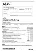 AQA GCSE MAY 2023 RELIGIOUS STUDIES A 8062 PAPER 1 HINDUISM