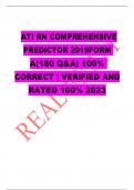 ATI RN COMPREHENSIVE PREDICTOR 2019FORM A(180 Q&A) 100% CORRECT | VERIFIED AND RATED 100% 2023 lOMoARcPS D| 12486669 ATI RN COMPREHENSIVE PREDICTOR 2019 FORM A