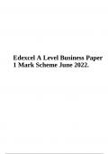 Edexcel A Level Business Paper 1 Mark Scheme June 2022.