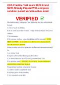 CDA Practice Test exam 2023 Brand NEW Already Passed With complete solution&vert; Latest Version actual exam