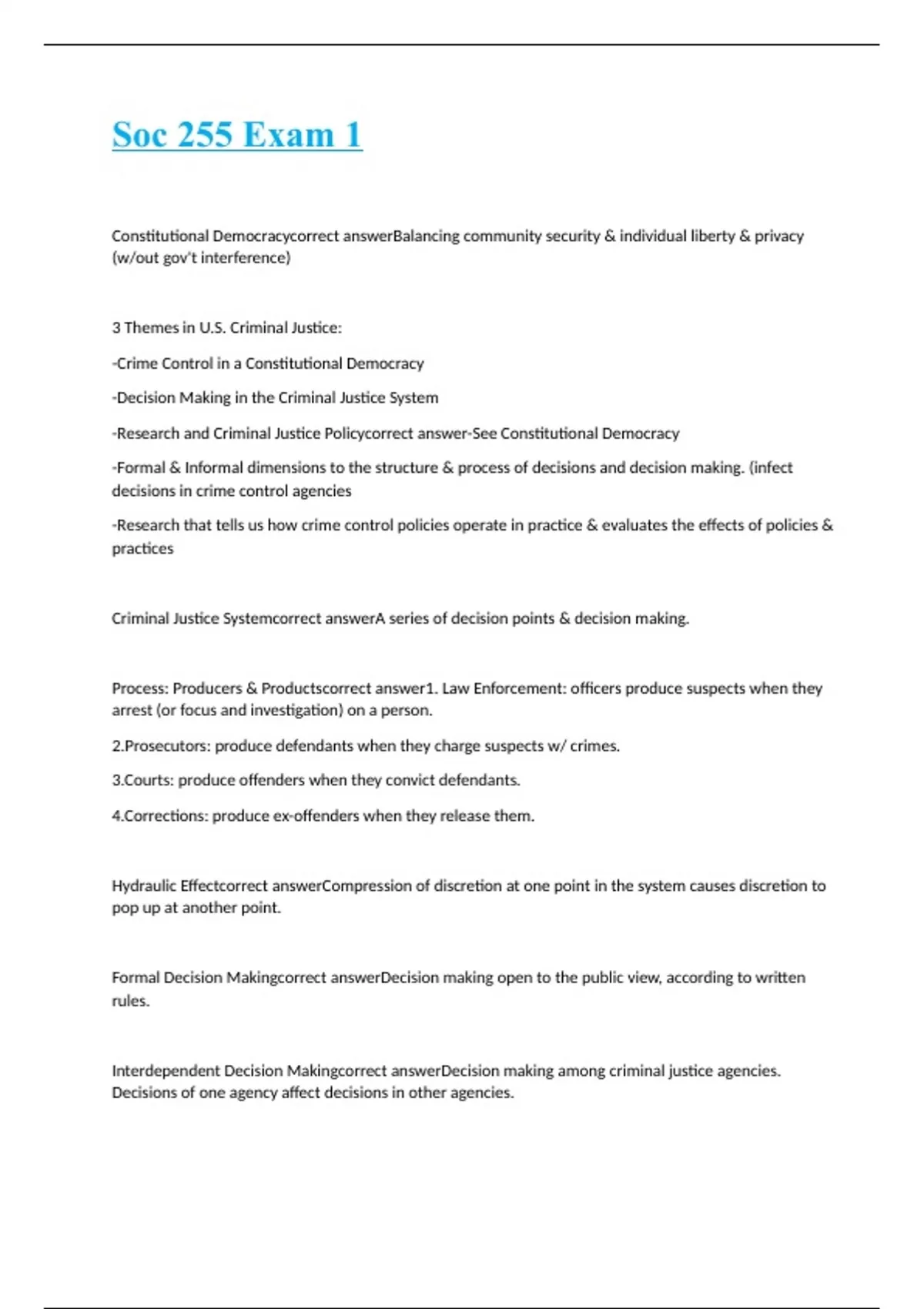 Soc 255 Exam 1 questions with 100% correct answers - Soc 255 - Stuvia US