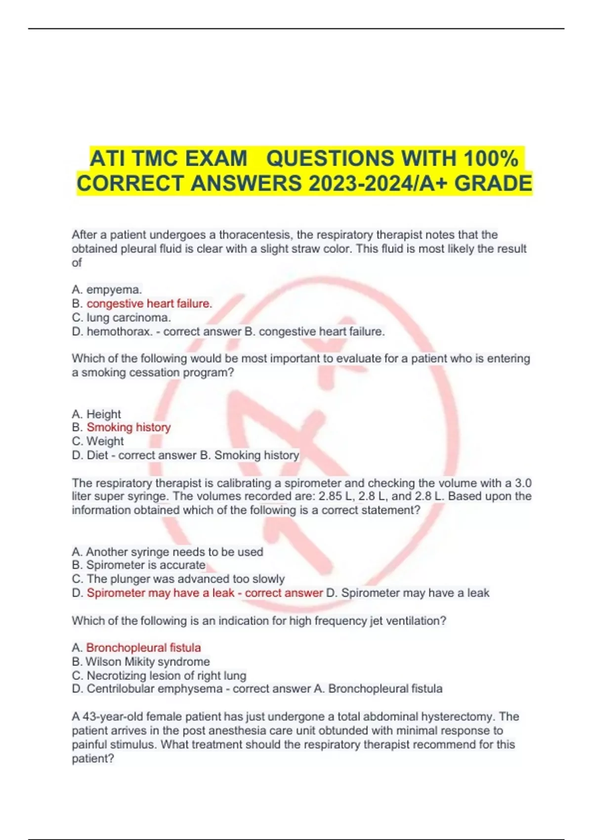 ATI TMC EXAM QUESTIONS WITH 100% CORRECT ANSWERS / A+ GRADE - ATI TMC ...