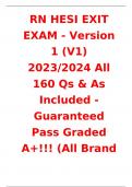 RN HESI EXIT EXAM with NGN - Version 1 (V1) 2023/2024 All 160 Qs & As Included - Guaranteed Pass Graded A+!!! (All Brand New Q&A Pics Included)