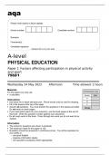 aqa A-level PHYSICAL EDUCATION Paper 1:  Factors affecting participation in physical activity and sport (7582/1) - May 2023 Question Paper.