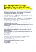NES Subject Knowledge Special Education: Assessment and Program Planning Exam Questions and Answers
