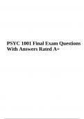 PSYC 1001 Final Exam Questions With Answers Rated A+