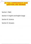 ATI TEAS COMPREHENSIVE EXAM QUESTIONS AND ANSWERS| Section I: Math, Section II: English and English Usage & Section III: Science