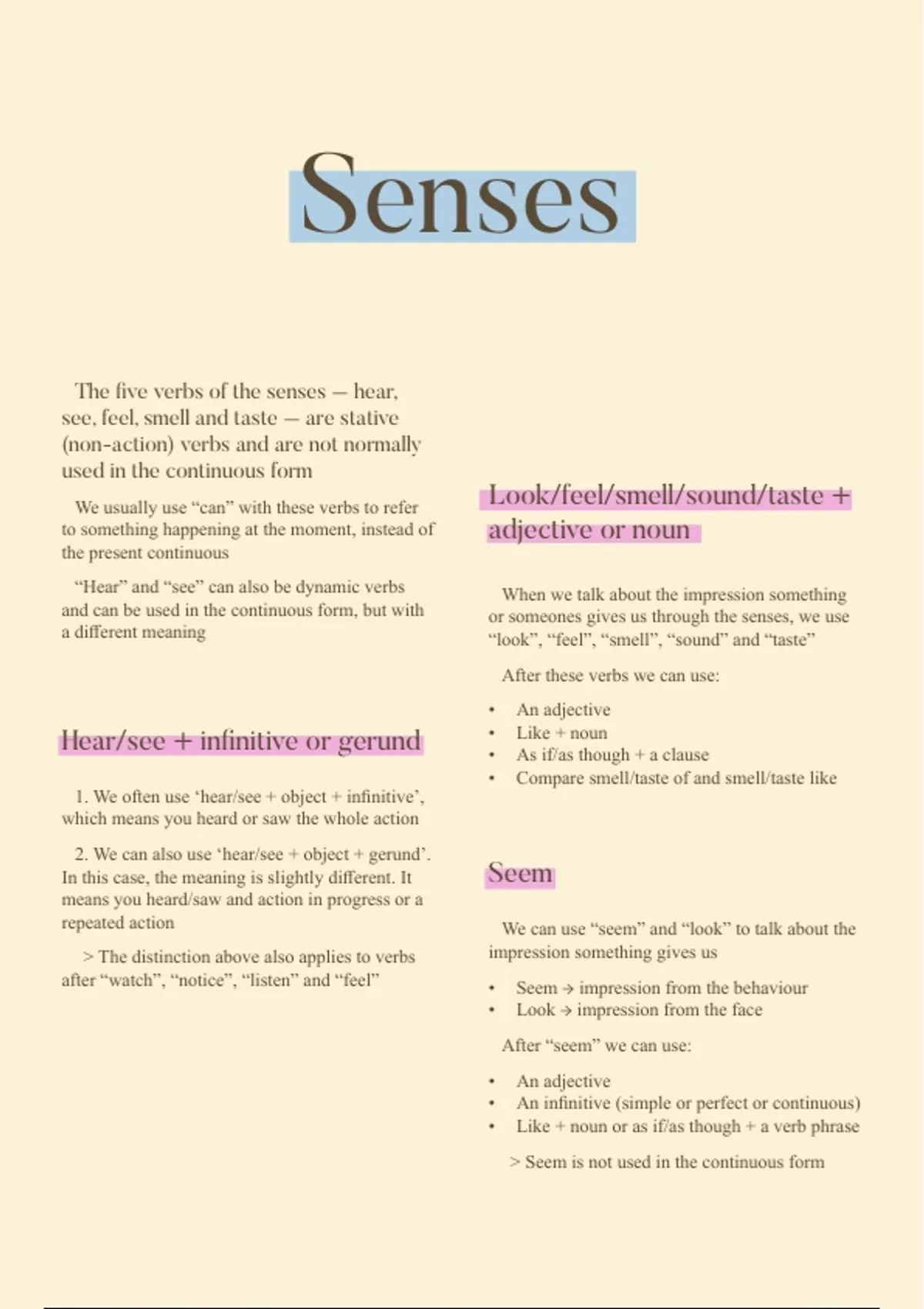 Verb What Is The Meaning Of Smell Summary The Five Senses Advanced English  IELTS Stuvia US