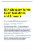 ETA Glossary Terms Exam Questions and Answers