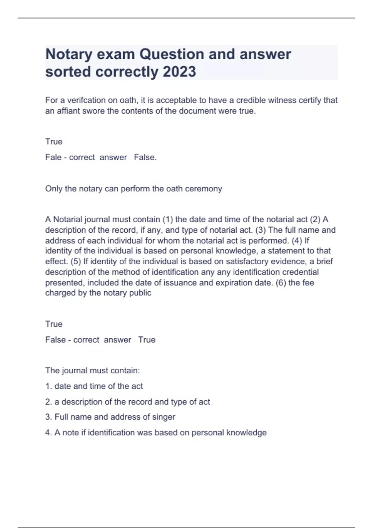 Notary exam Question and answer sorted correctly 2023 Notary Stuvia US