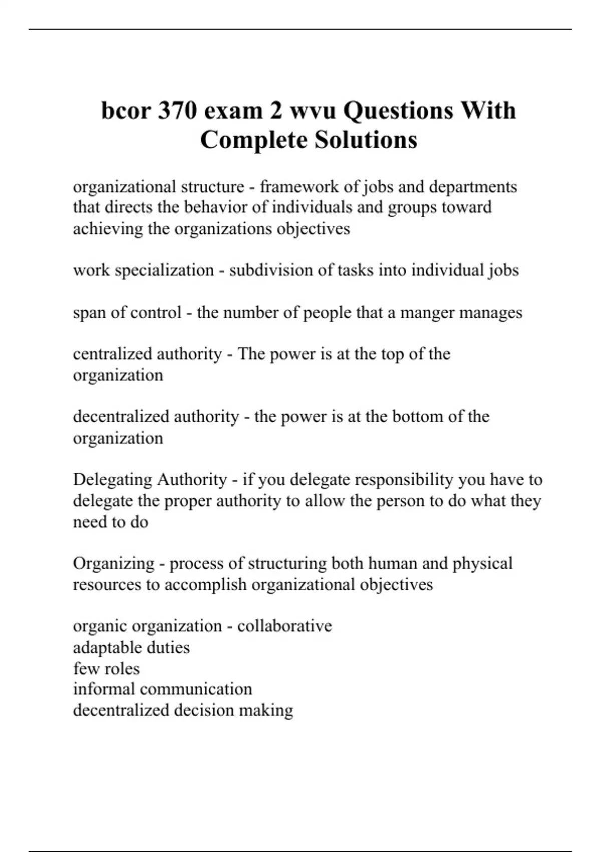 bcor 370 exam 2 wvu Questions With Complete Solutions - Bcor 370 ...