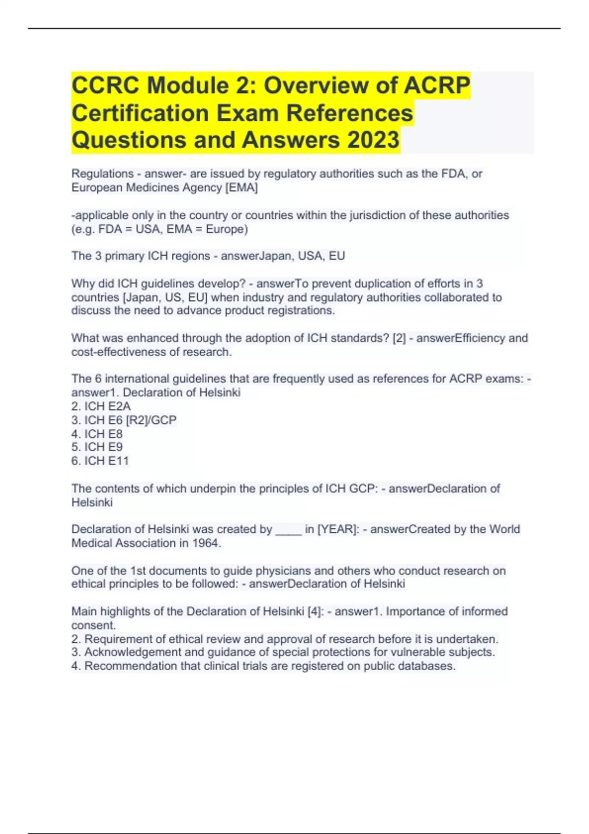 CCRC Module 2: Overview of ACRP Certification Exam References Questions ...