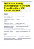 ONS Chemotherapy Immunotherapy Certificate Exam Questions With Correct Answers