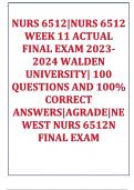 NURS 6512|NURS6512 WEEK 11 FINAL EXAM 2023-2024 WALDEN UNIVERSITY| 100 QUESTIONS AND 100% CORRECT ANSWERS|AGRADE|NEWEST NURS 6512N FINAL EXAM