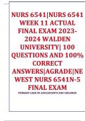 NURS 6541/'NURS 6541 WEEK 11 ACTUAL FINAL EXAM 2023-2024 WALDEN UNIVERISTY|100 QUESTIONS AND 100% CORRECT ANSWERS|AGRADE|NEWEST NURS 6541N-5 FINAL EXAM