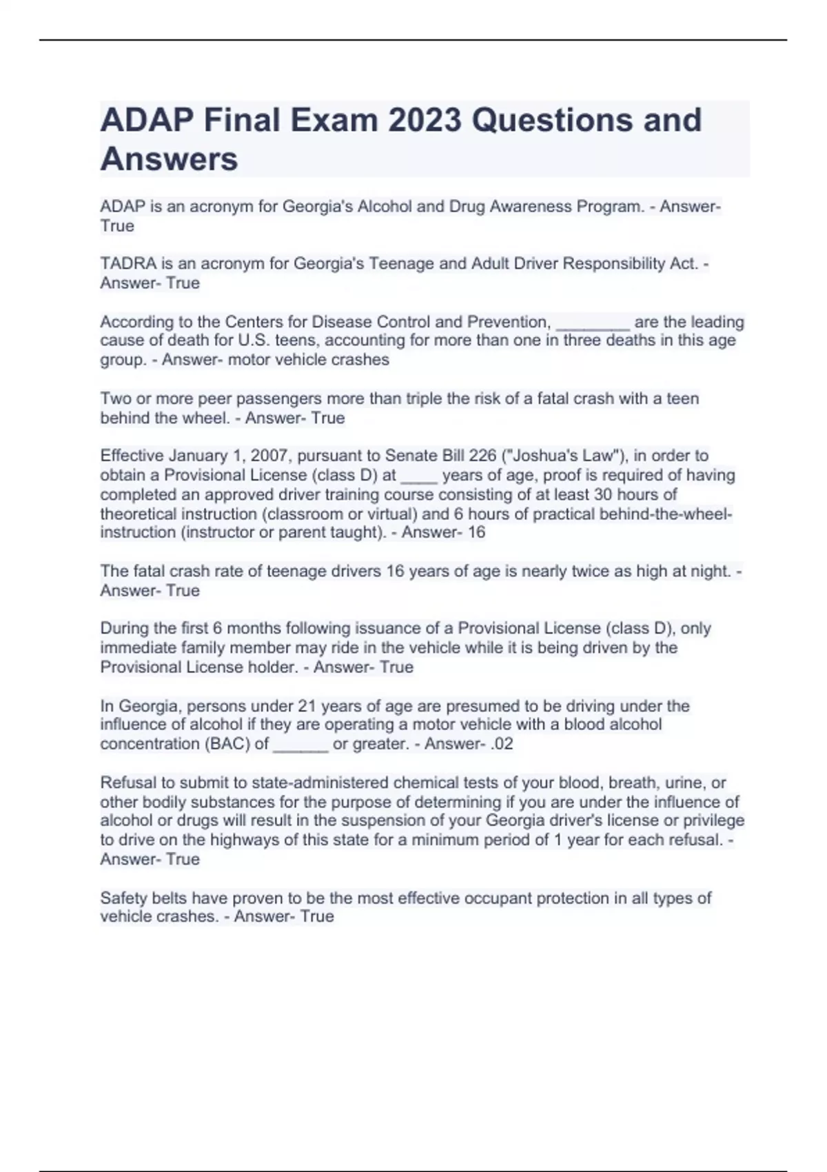 ADAP Final Exam 2023 Questions and Answers ADAP Stuvia US