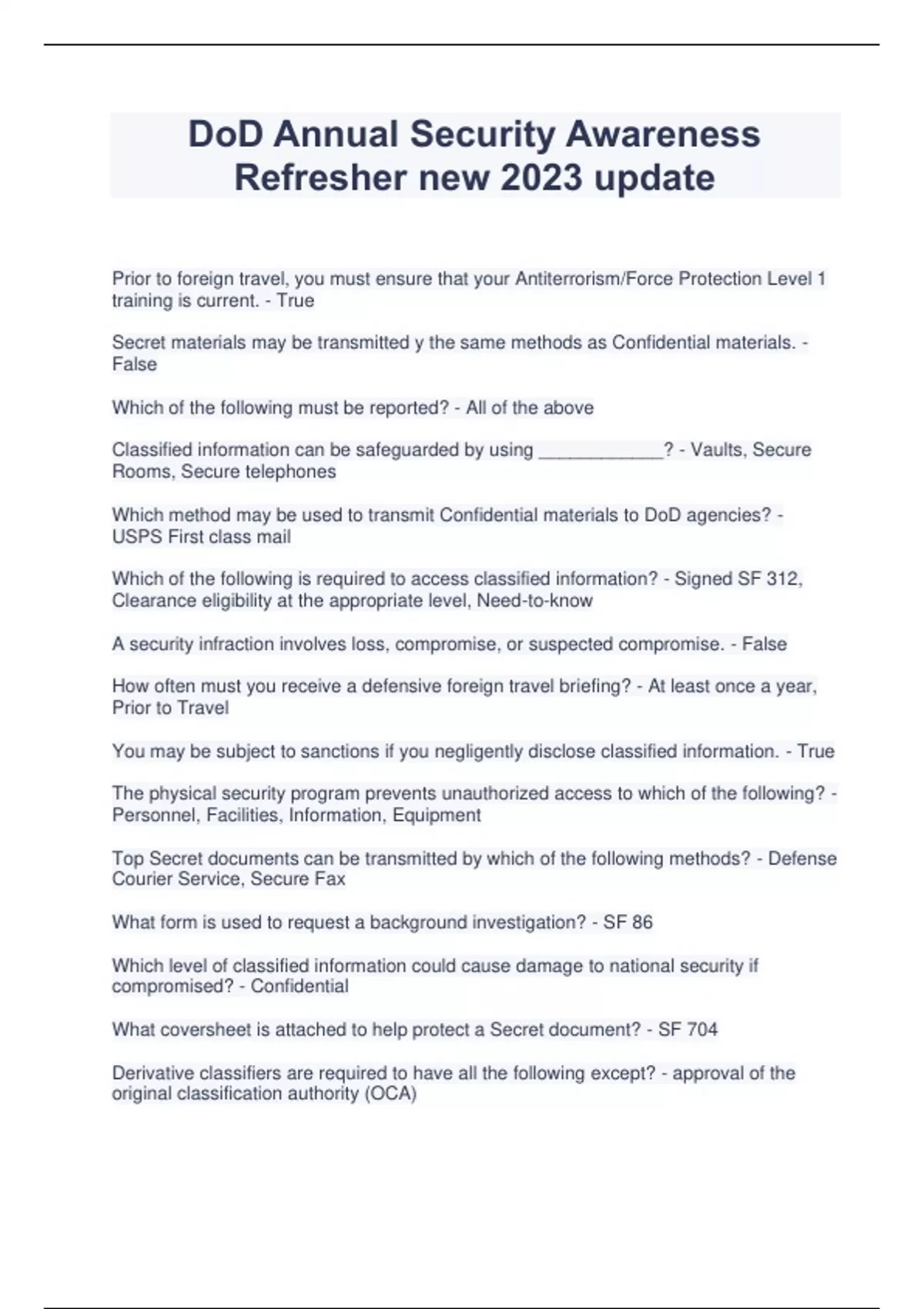 DoD Annual Security Awareness Refresher new 2023 update DoD Annual