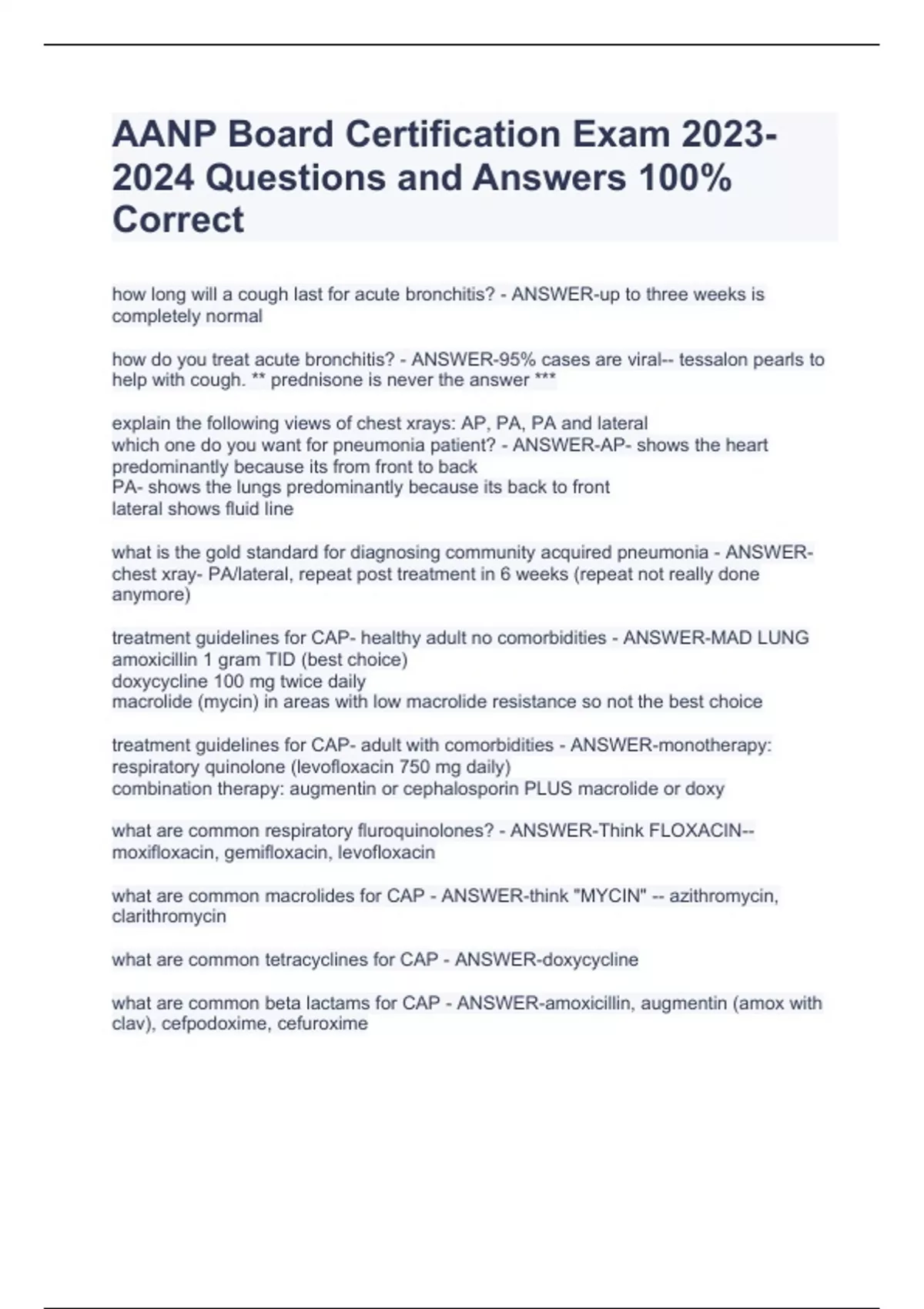 AANP Board Certification Exam Questions and Answers 100% Correct - AANP ...
