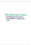 2016 HESI Exit Exam Version 4, 160 Questions & Answers, older HESI V4, still used on tests