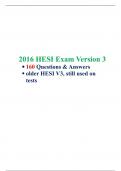 2016 HESI Exit Exam Version 3, 160 Questions & Answers, older HESI V3, still used on tests