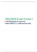 2016 HESI Exit Exam Version 1, 160 Questions & Answers, older HESI V1, still used on tests