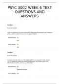 PSYC 3002 WEEK 6 TEST QUESTIONS AND ANSWERS 